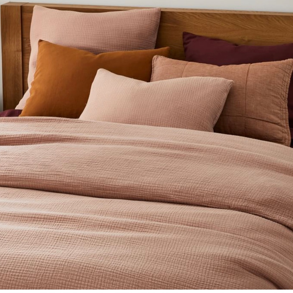 West Elm Dreamy Gauze Cotton Duvet Cover & Shams - Light Sienna Size Full/Queen